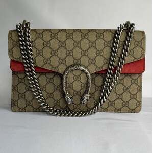 Gucci Dionysus Small GG Supreme Shoulder Bag 400249 Red Suede Tiger Head Chain